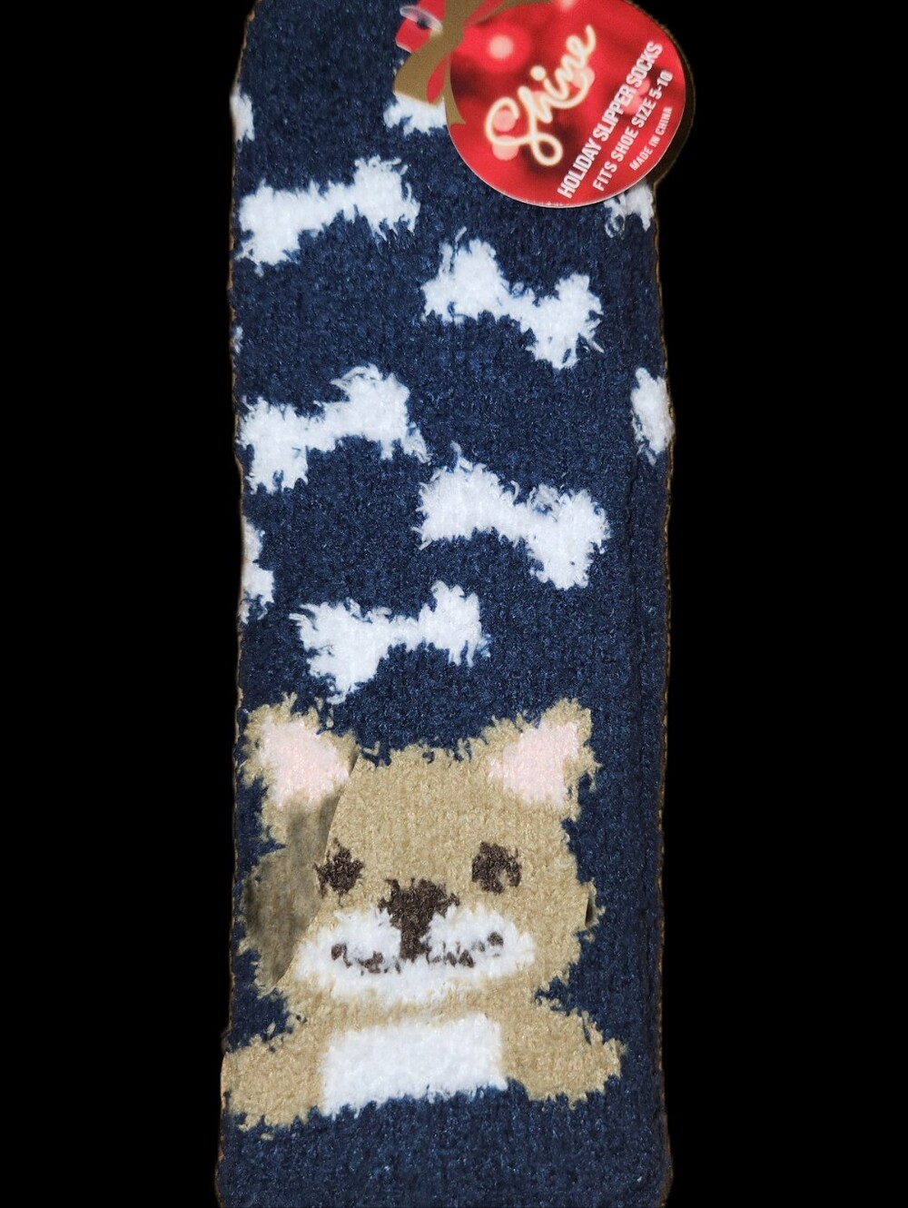 🧦🧦 Kohl's Navy Fuzzy Dog & Bone Pattern Slipper Socks NWT Women's 5-10